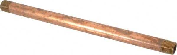 Merit Brass - 10" Long, 3/8" Pipe Threaded Brass Pipe Nipple - NPT Thread, Red Brass - Benchmark Tooling