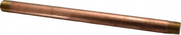 Merit Brass - 12" Long, 1/2" Pipe Threaded Brass Pipe Nipple - NPT Thread, Red Brass - Benchmark Tooling