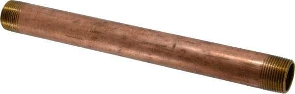 Merit Brass - 12" Long, 1" Pipe Threaded Brass Pipe Nipple - NPT Thread, Red Brass - Benchmark Tooling