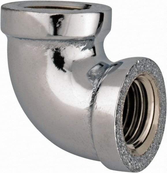 Merit Brass - Class 125, 1/4" Internal Pipe, Red Brass & Chrome 90° Street Elbow - FNPT x FNPT - Benchmark Tooling
