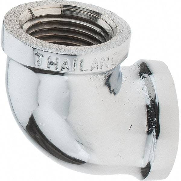 Merit Brass - Class 125, 1/2" Internal Pipe, Red Brass & Chrome 90° Street Elbow - FNPT x FNPT - Benchmark Tooling