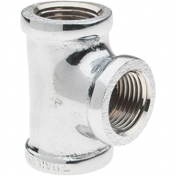 Merit Brass - Class 125, 1/2" Internal Pipe, Red Brass & Chrome Tee - FNPT x FNPT - Benchmark Tooling