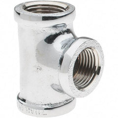 Merit Brass - Class 125, 1/2" Internal Pipe, Red Brass & Chrome Tee - FNPT x FNPT - Benchmark Tooling