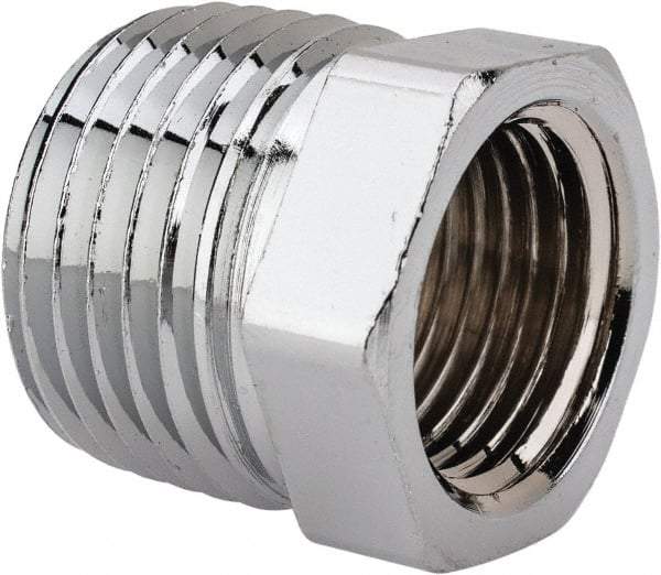 Merit Brass - Class 125, 1/2 x 3/8" Internal Pipe, Red Brass & Chrome Hex Bushing - MNPT x FNPT - Benchmark Tooling