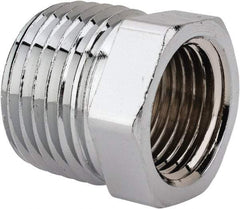 Merit Brass - Class 125, 1/2 x 3/8" Internal Pipe, Red Brass & Chrome Hex Bushing - MNPT x FNPT - Benchmark Tooling