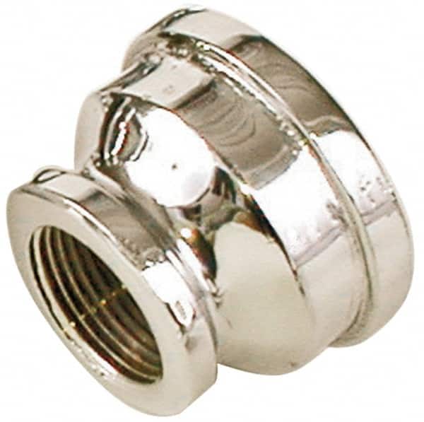 Merit Brass - Class 125, 3/4 x 1/2" Internal Pipe, Red Brass & Chrome Reducing Coupling - FNPT x FNPT - Benchmark Tooling