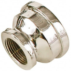 Merit Brass - Class 125, 3/4 x 3/8" Internal Pipe, Red Brass & Chrome Reducing Coupling - FNPT x FNPT - Benchmark Tooling