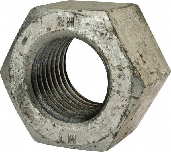 Value Collection - 2 - 4-1/2 UNC Steel Right Hand Heavy Hex Nut - 3-1/8" Across Flats, 1-31/32" High, Hot Dipped Galvanized Finish - Benchmark Tooling