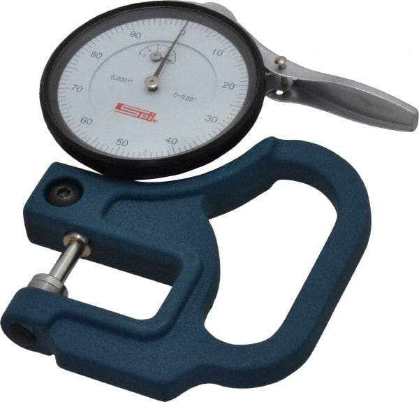 SPI - 0 to 0.05 Inch Measurement, 0.0001 Inch Graduation, 1-1/8 Inch Throat Depth, Dial Thickness Gage - 2-1/4 Inch Dial Diameter - Benchmark Tooling