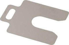 Made in USA - 20 Piece, 2 Inch Long x 2 Inch Wide x 0.004 Inch Thick, Slotted Shim Stock - Stainless Steel, 5/8 Inch Wide Slot - Benchmark Tooling