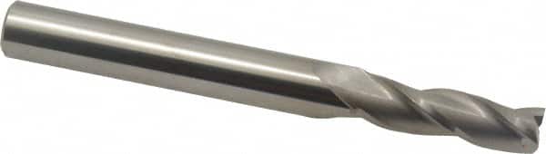 Accupro - 0.5° Taper Angle per Side, 3/8" Small End Diam, 1-1/4" LOC, Solid Carbide 3 Flute Tapered Square End Mill - 3-1/2" OAL, 1/2" Shank Diam, Spiral Flute - Benchmark Tooling