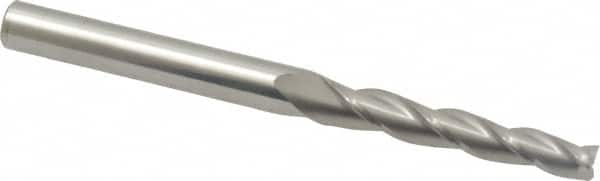 Accupro - 1° Taper Angle per Side, 3/16" Small End Diam, 1-1/4" LOC, Solid Carbide 3 Flute Tapered Square End Mill - 3" OAL, 1/4" Shank Diam, Spiral Flute - Benchmark Tooling