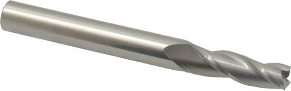 Accupro - 1° Taper Angle per Side, 3/8" Small End Diam, 1-1/4" LOC, Solid Carbide 3 Flute Tapered Square End Mill - 3-1/2" OAL, 7/16" Shank Diam, Spiral Flute - Benchmark Tooling