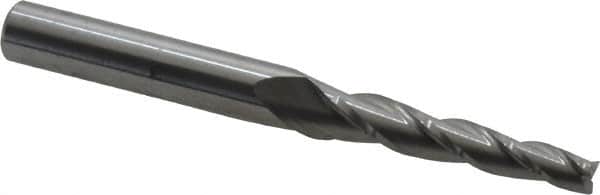 Accupro - 2° Taper Angle per Side, 3/16" Small End Diam, 1-1/4" LOC, Solid Carbide 3 Flute Tapered Square End Mill - 3" OAL, 3/8" Shank Diam, Spiral Flute - Benchmark Tooling
