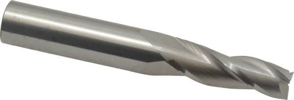 Accupro - 2° Taper Angle per Side, 3/8" Small End Diam, 1-1/4" LOC, Solid Carbide 3 Flute Tapered Square End Mill - 3-1/2" OAL, 1/2" Shank Diam, Spiral Flute - Benchmark Tooling