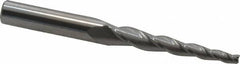 Accupro - 3° Taper Angle per Side, 1/8" Small End Diam, 1-1/2" LOC, Solid Carbide 3 Flute Tapered Square End Mill - 3-1/2" OAL, 3/8" Shank Diam, Spiral Flute - Benchmark Tooling