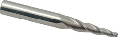 Accupro - 5° Taper Angle per Side, 1/8" Small End Diam, 1-1/4" LOC, Solid Carbide 3 Flute Tapered Square End Mill - 3-1/2" OAL, 3/8" Shank Diam, Spiral Flute - Benchmark Tooling