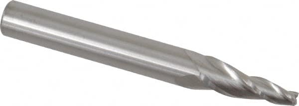 Accupro - 7° Taper Angle per Side, 1/8" Small End Diam, 3/4" LOC, Solid Carbide 3 Flute Tapered Square End Mill - 2-1/2" OAL, 3/8" Shank Diam, Spiral Flute - Benchmark Tooling