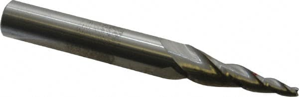 Accupro - 7° Taper Angle per Side, 1/8" Small End Diam, 1-1/2" LOC, Solid Carbide 3 Flute Tapered Square End Mill - 3-1/2" OAL, 1/2" Shank Diam, Spiral Flute - Benchmark Tooling