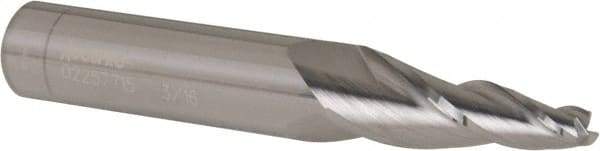 Accupro - 7° Taper Angle per Side, 3/16" Small End Diam, 1-1/4" LOC, Solid Carbide 3 Flute Tapered Square End Mill - 3-1/2" OAL, 1/2" Shank Diam, Spiral Flute - Benchmark Tooling