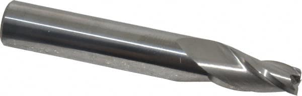 Accupro - 7° Taper Angle per Side, 1/4" Small End Diam, 3/4" LOC, Solid Carbide 3 Flute Tapered Square End Mill - 2-3/4" OAL, 7/16" Shank Diam, Spiral Flute - Benchmark Tooling