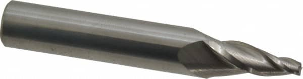 Accupro - 10° Taper Angle per Side, 1/8" Small End Diam, 3/4" LOC, Solid Carbide 3 Flute Tapered Square End Mill - 2-1/2" OAL, 7/16" Shank Diam, Spiral Flute - Benchmark Tooling