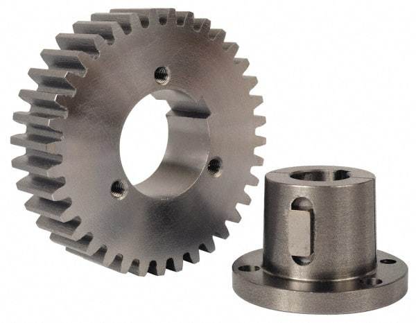 Browning - 16 Pitch, 2-1/4" Pitch Diam, 2.37" OD, 36 Tooth Spur Gear - 3/4" Face Width, 2" Hub Diam, 20° Pressure Angle, Steel - Benchmark Tooling