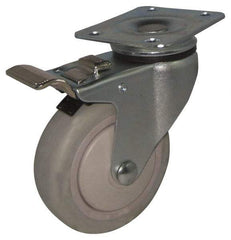 Value Collection - 5" Diam x 1-1/4" Wide x 6-15/32" OAH Top Plate Mount Swivel Caster with Brake - Hard Rubber, 220 Lb Capacity, Ball Bearing, 2-7/8 x 3-5/8" Plate - Benchmark Tooling