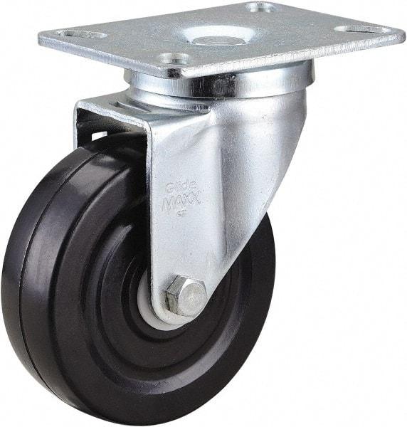 Value Collection - 4" Diam x 1-1/4" Wide x 5-1/8" OAH Top Plate Mount Swivel Caster - Hard Rubber, 200 Lb Capacity, Ball Bearing, 3-1/4 x 4" Plate - Benchmark Tooling