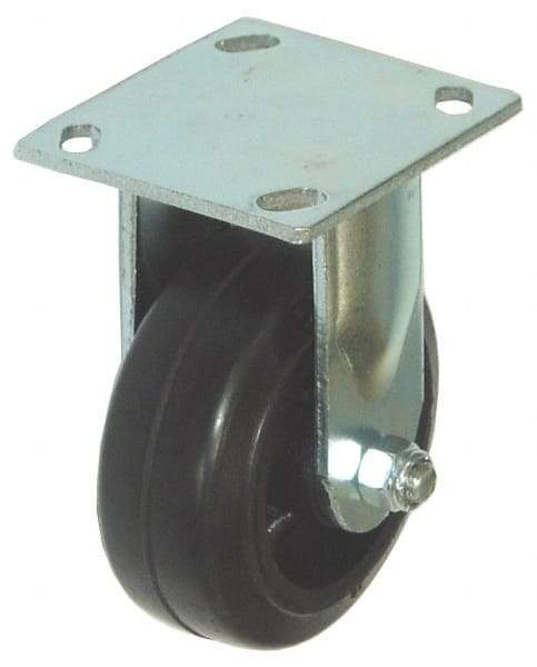 Value Collection - 4" Diam x 2" Wide x 5-5/8" OAH Top Plate Mount Rigid Caster - Hard Rubber, 290 Lb Capacity, Roller Bearing, 4 x 4-1/2" Plate - Benchmark Tooling