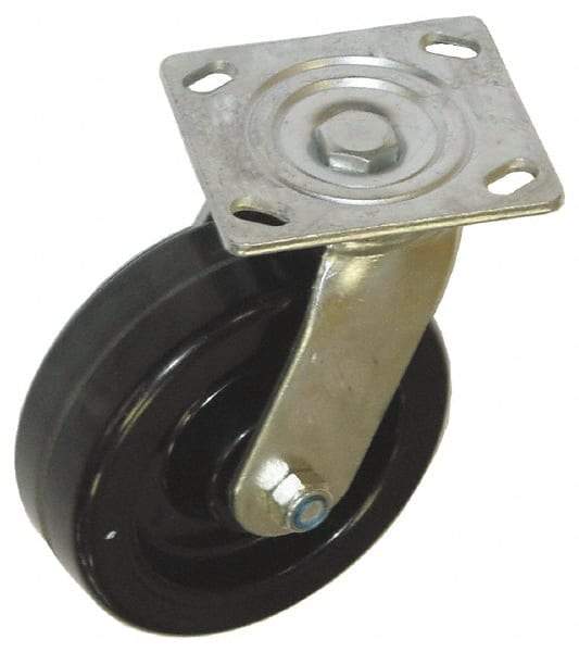 Value Collection - 6" Diam x 2" Wide x 7-1/2" OAH Top Plate Mount Swivel Caster - Phenolic, 1,200 Lb Capacity, Roller Bearing, 4 x 4-1/2" Plate - Benchmark Tooling