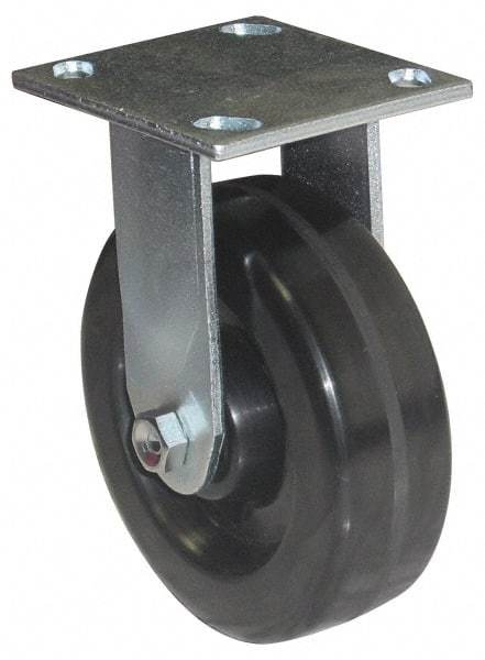 Value Collection - 6" Diam x 2" Wide x 7-1/2" OAH Top Plate Mount Rigid Caster - Phenolic, 1,200 Lb Capacity, Roller Bearing, 4 x 4-1/2" Plate - Benchmark Tooling