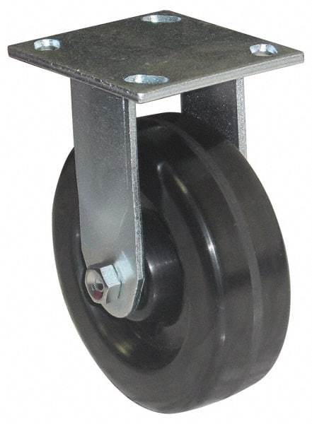 Value Collection - 5" Diam x 2" Wide x 6-1/2" OAH Top Plate Mount Rigid Caster - Phenolic, 1,100 Lb Capacity, Roller Bearing, 4 x 4-1/2" Plate - Benchmark Tooling