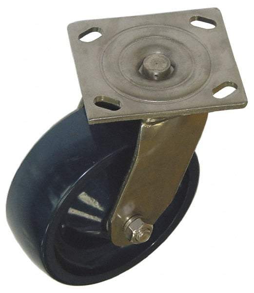 Value Collection - 4" Diam x 2" Wide x 5-5/8" OAH Top Plate Mount Swivel Caster - Polyurethane, 600 Lb Capacity, Roller Bearing, 4-1/2 x 6-1/4" Plate - Benchmark Tooling
