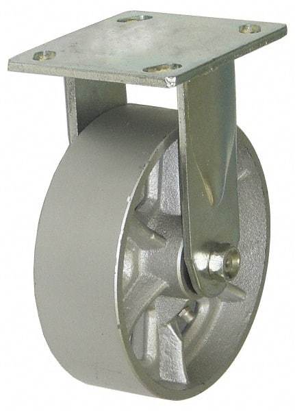 Value Collection - 4" Diam x 1-1/2" Wide x 5-5/8" OAH Top Plate Mount Rigid Caster - Cast Iron, 600 Lb Capacity, Roller Bearing, 4 x 4-1/2" Plate - Benchmark Tooling