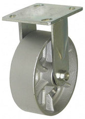 Value Collection - 4" Diam x 2" Wide x 5-5/8" OAH Top Plate Mount Rigid Caster - Semi-Steel, 1,000 Lb Capacity, Roller Bearing, 4-1/2 x 6-1/4" Plate - Benchmark Tooling