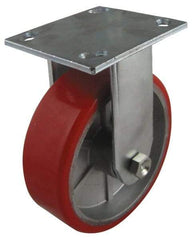 Value Collection - 8" Diam x 2" Wide x 9-1/2" OAH Top Plate Mount Rigid Caster - Polyurethane, 990 Lb Capacity, Roller Bearing, 4 x 4-1/2" Plate - Benchmark Tooling