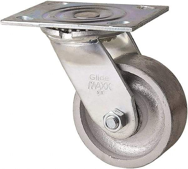 Value Collection - 4" Diam x 1-1/2" Wide x 5" OAH Top Plate Mount Swivel Caster - Semi-Steel, 400 Lb Capacity, Plain Bearing, 4 x 5" Plate - Benchmark Tooling