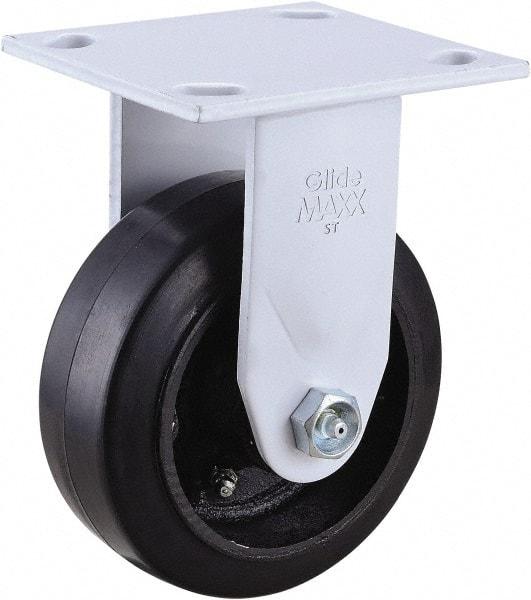 Value Collection - 5" Diam x 2" Wide x 6-1/2" OAH Top Plate Mount Rigid Caster - Hard Rubber, 350 Lb Capacity, Roller Bearing, 4 x 4-1/2" Plate - Benchmark Tooling