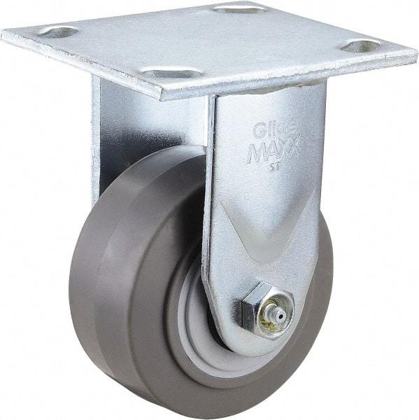 Value Collection - 4" Diam x 2" Wide x 5-5/8" OAH Top Plate Mount Rigid Caster - TPR, 300 Lb Capacity, Roller Bearing, 4 x 4-1/2" Plate - Benchmark Tooling