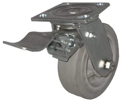Value Collection - 4" Diam x 2" Wide x 5-5/8" OAH Top Plate Mount Swivel Caster with Brake - TPR, 300 Lb Capacity, Roller Bearing, 4 x 4-1/2" Plate - Benchmark Tooling