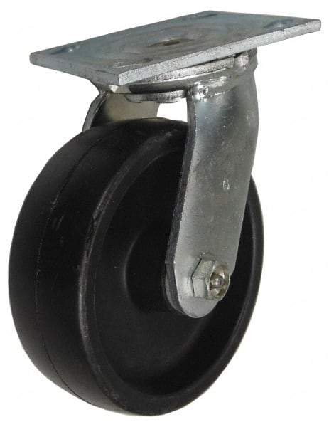 Value Collection - 5" Diam x 2" Wide x 6-1/2" OAH Top Plate Mount Swivel Caster - Polypropylene, 580 Lb Capacity, Roller Bearing, 4 x 4-1/2" Plate - Benchmark Tooling