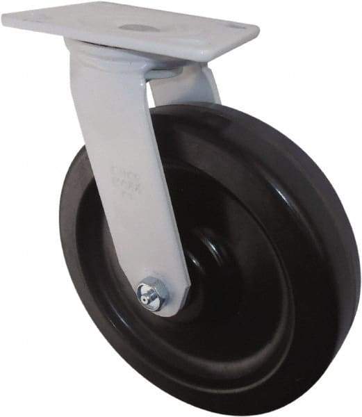 Value Collection - 8" Diam x 2" Wide x 9-1/2" OAH Top Plate Mount Swivel Caster - Phenolic, 1,200 Lb Capacity, Roller Bearing, 4 x 4-1/2" Plate - Benchmark Tooling