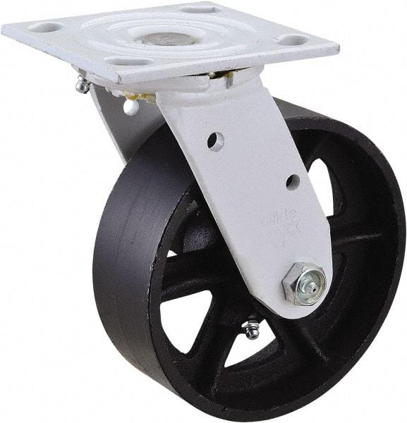 Value Collection - 6" Diam x 2" Wide, Semi-Steel Swivel Caster - 1,200 Lb Capacity, Top Plate Mount, 4" x 4-1/2" Plate, Plain Bearing - Benchmark Tooling