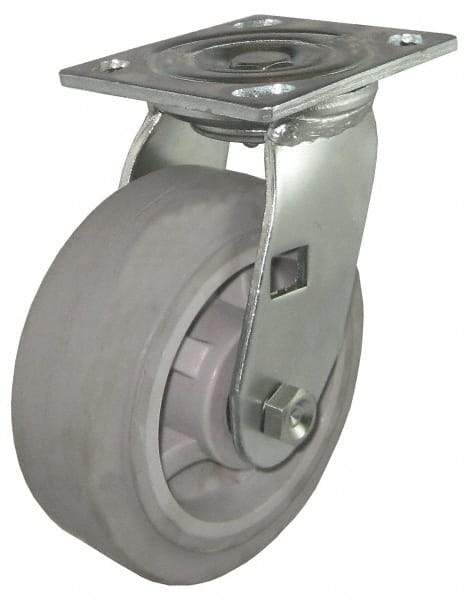 Value Collection - 4" Diam x 2" Wide x 5-5/8" OAH Top Plate Mount Swivel Caster - Soft Rubber, 350 Lb Capacity, Roller Bearing, 4 x 4-1/2" Plate - Benchmark Tooling