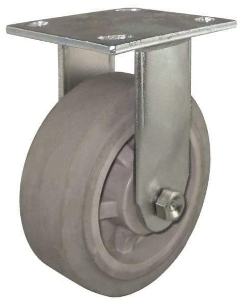 Value Collection - 4" Diam x 1-1/2" Wide x 5-5/8" OAH Top Plate Mount Rigid Caster - Rubber, 250 Lb Capacity, Roller Bearing, 4 x 4-1/2" Plate - Benchmark Tooling