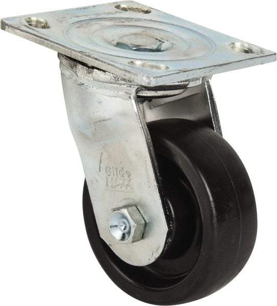 Value Collection - 4" Diam x 1-1/2" Wide x 5-5/8" OAH Top Plate Mount Swivel Caster - Polypropylene, 400 Lb Capacity, Roller Bearing, 4 x 4-1/2" Plate - Benchmark Tooling