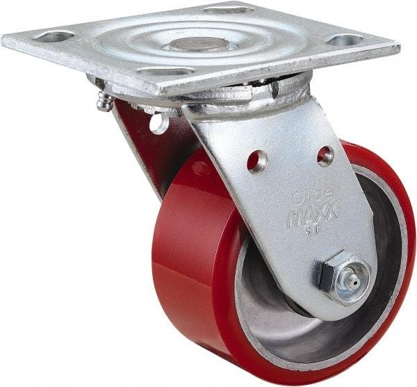 Value Collection - 4" Diam x 2" Wide x 5-5/8" OAH Top Plate Mount Swivel Caster - Polyurethane, 700 Lb Capacity, Roller Bearing, 4 x 4-1/2" Plate - Benchmark Tooling