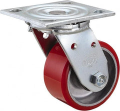 Value Collection - 4" Diam x 2" Wide x 5-5/8" OAH Top Plate Mount Swivel Caster - Polyurethane, 700 Lb Capacity, Roller Bearing, 4 x 4-1/2" Plate - Benchmark Tooling