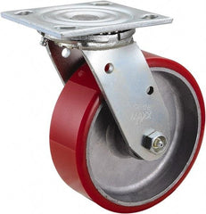 Value Collection - 6" Diam x 2" Wide x 7-1/2" OAH Top Plate Mount Swivel Caster - Polyurethane, 990 Lb Capacity, Roller Bearing, 4 x 4-1/2" Plate - Benchmark Tooling